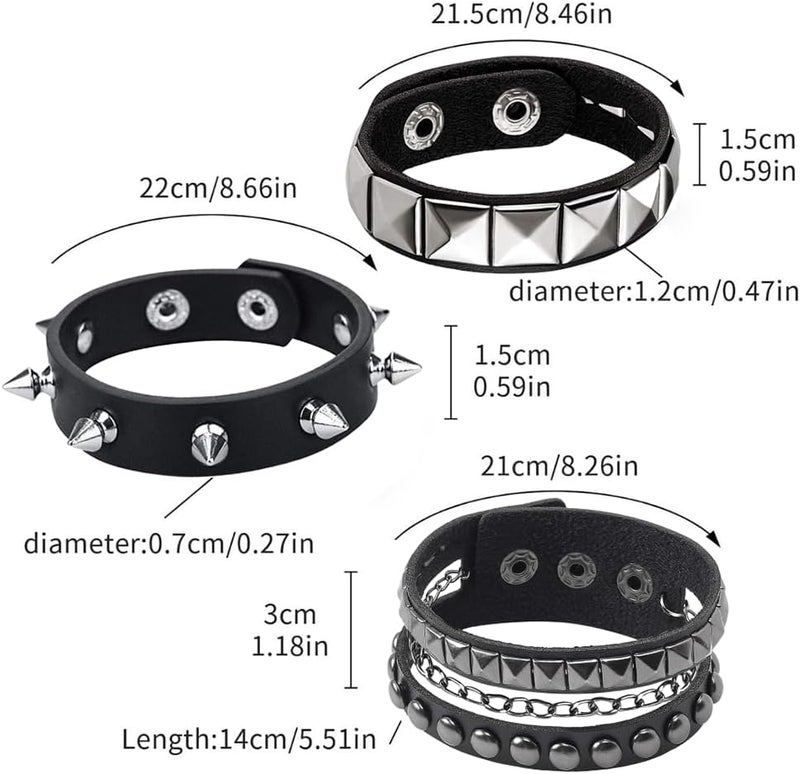 Ulekuke Store 3 Pcs Punk Rock Studded Bracelet Set Spiked Leather Cuff Bracelet for Men Women 80s Wristband Emo Bracelet Adjustable - Image 4